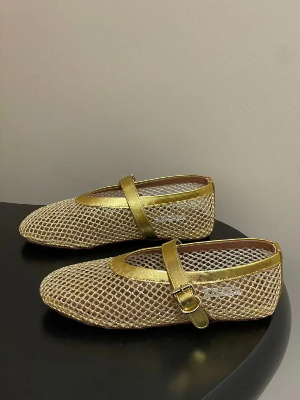 ALAIA Gold French Ballet Flats: Stunning Openwork Fishnet Shoes 🔥 - Picture 7 of 8